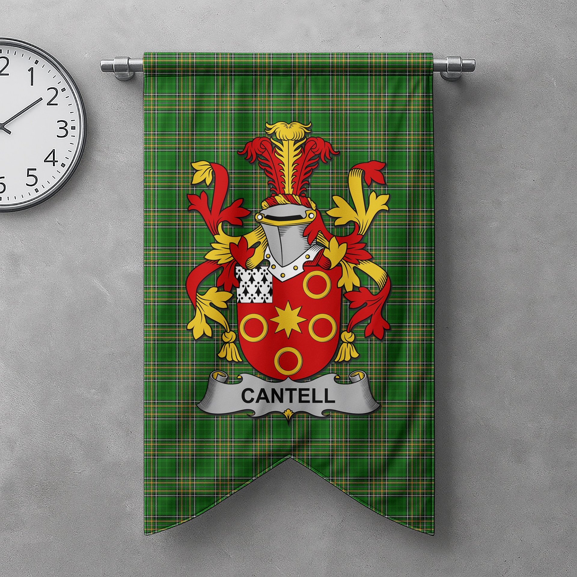 ScotsTee Shop Irish Cantell Clan Coat of Arms Irish Tartan Gonfalon Flag