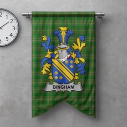 ScotsTee Shop Irish Bingham Clan Coat of Arms Irish Tartan Gonfalon Flag