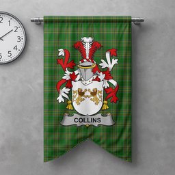 ScotsTee Shop Irish Collins Clan Coat of Arms Irish Tartan Gonfalon Flag