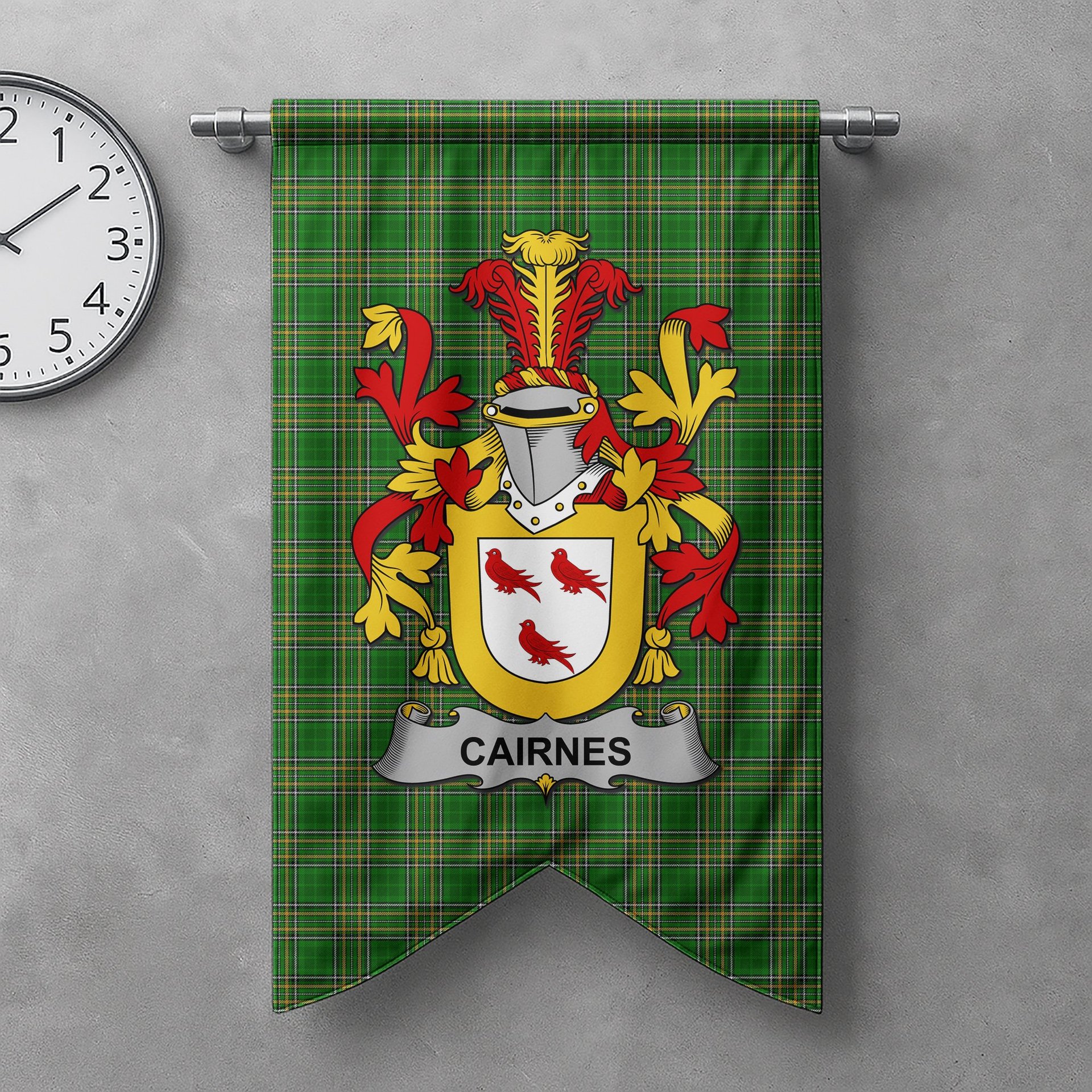 ScotsTee Shop Irish Cairnes Clan Coat of Arms Irish Tartan Gonfalon Flag