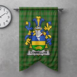 ScotsTee Shop Irish Connellan or O'Connellan Clan Coat of Arms Irish Tartan Gonfalon Flag