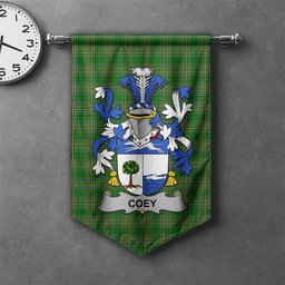 ScotsTee Shop Irish Coey or McCoey Clan Coat of Arms Irish Tartan Gonfalon Flag