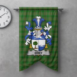 ScotsTee Shop Irish Coey or McCoey Clan Coat of Arms Irish Tartan Gonfalon Flag