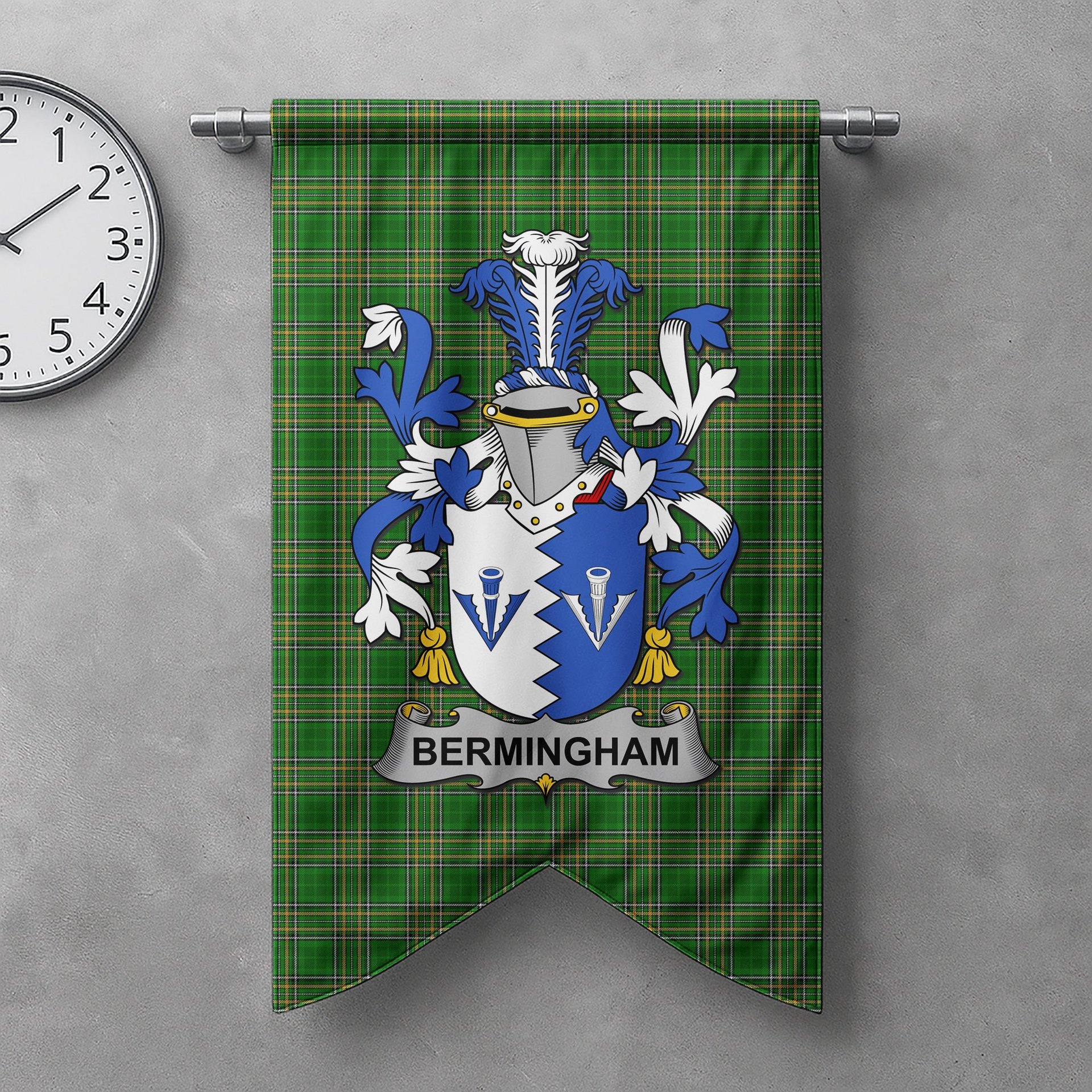 ScotsTee Shop Irish Bermingham Clan Coat of Arms Irish Tartan Gonfalon Flag