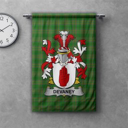 ScotsTee Shop Irish Devaney or O'Devaney Clan Coat of Arms Irish Tartan Gonfalon Flag
