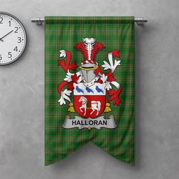 ScotsTee Shop Irish Halloran or O'Halloran Clan Coat of Arms Irish Tartan Gonfalon Flag