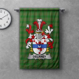 ScotsTee Shop Irish Delaney or O'Delany Clan Coat of Arms Irish Tartan Gonfalon Flag