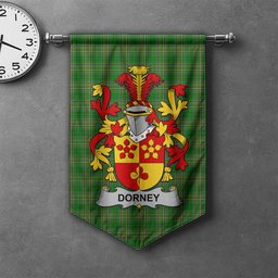 ScotsTee Shop Irish Dorney or O'Dorney Clan Coat of Arms Irish Tartan Gonfalon Flag