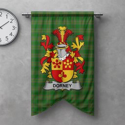 ScotsTee Shop Irish Dorney or O'Dorney Clan Coat of Arms Irish Tartan Gonfalon Flag