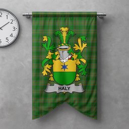 ScotsTee Shop Irish Haly or O'Haly Clan Coat of Arms Irish Tartan Gonfalon Flag