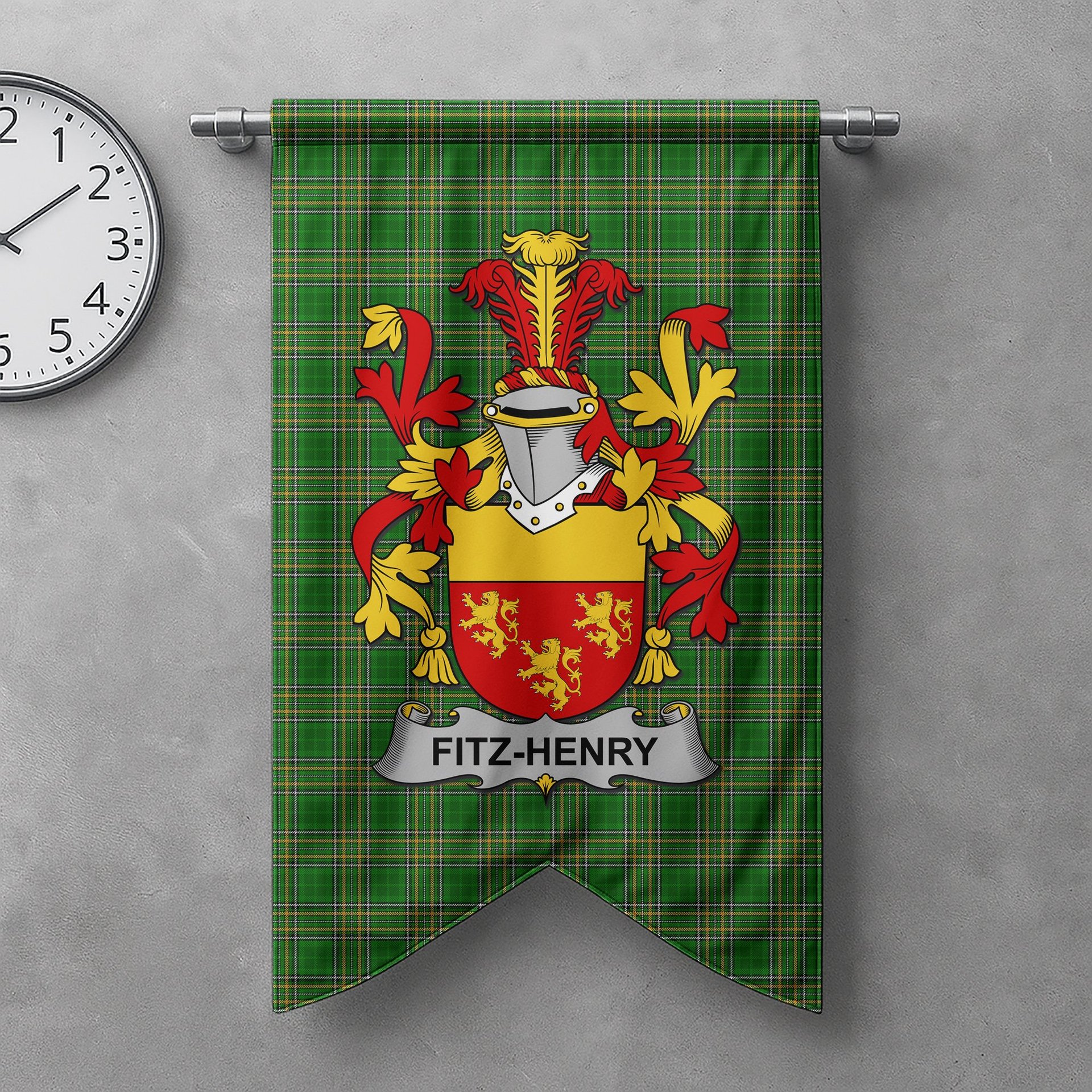 ScotsTee Shop Irish Fitz-Henry Clan Coat of Arms Irish Tartan Gonfalon Flag