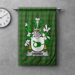 ScotsTee Shop Irish Droney or O'Droney Clan Coat of Arms Irish Tartan Gonfalon Flag