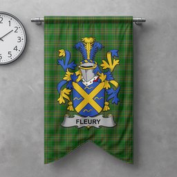 ScotsTee Shop Irish Fleury Clan Coat of Arms Irish Tartan Gonfalon Flag