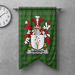 ScotsTee Shop Irish Davoren or O'Davoren Clan Coat of Arms Irish Tartan Gonfalon Flag