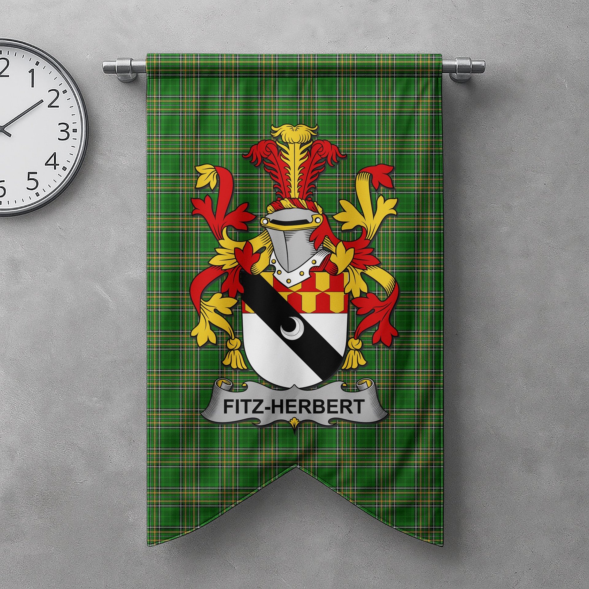 ScotsTee Shop Irish Fitz-Herbert Clan Coat of Arms Irish Tartan Gonfalon Flag