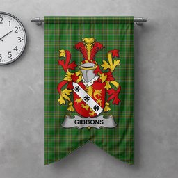 ScotsTee Shop Irish Gibbons or McGibbons Clan Coat of Arms Irish Tartan Gonfalon Flag