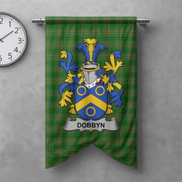 ScotsTee Shop Irish Dobbyn Clan Coat of Arms Irish Tartan Gonfalon Flag