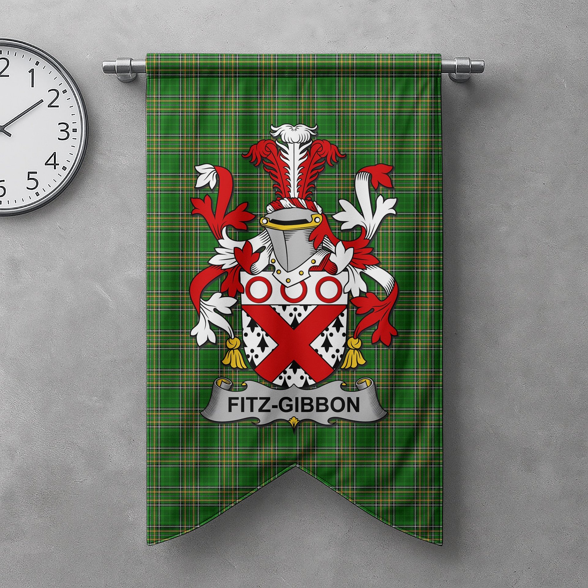 ScotsTee Shop Irish Fitz-Gibbon Clan Coat of Arms Irish Tartan Gonfalon Flag