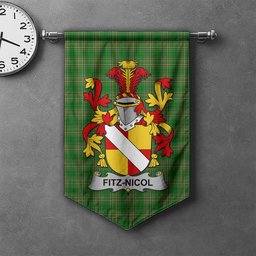 ScotsTee Shop Irish Fitz-Nicol Clan Coat of Arms Irish Tartan Gonfalon Flag