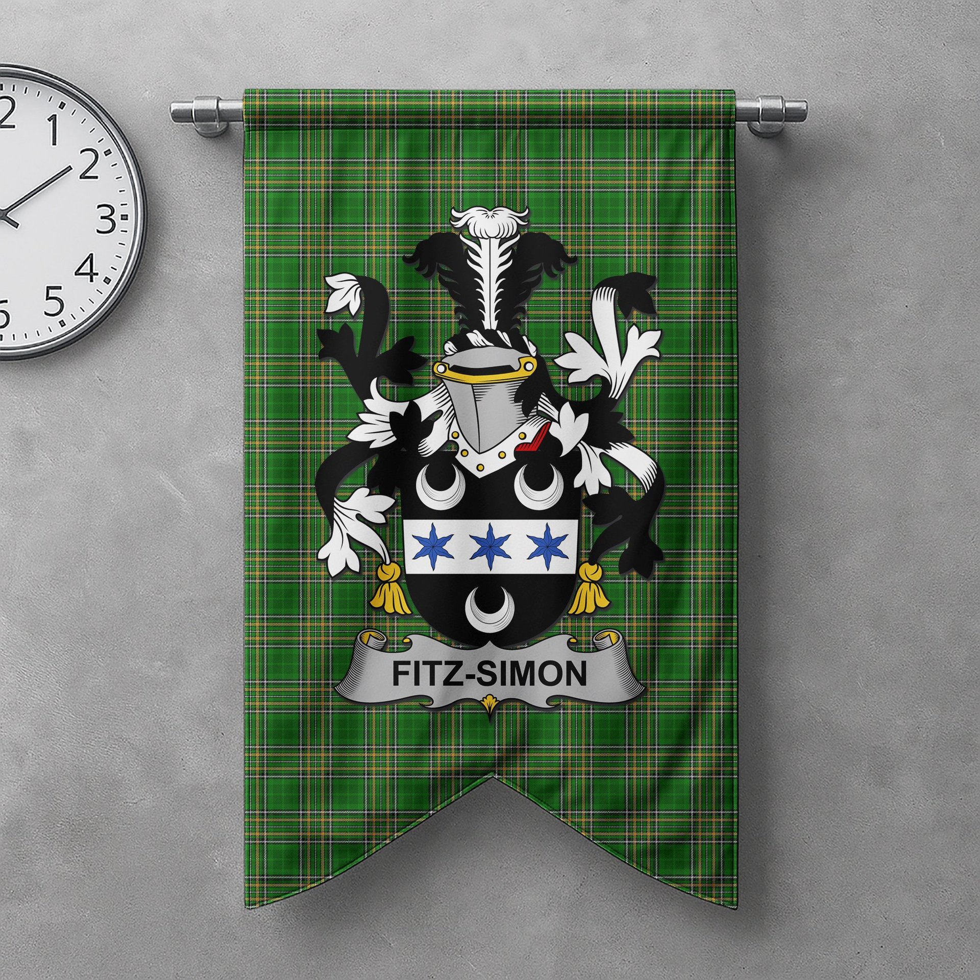 ScotsTee Shop Irish Fitz-Simon Clan Coat of Arms Irish Tartan Gonfalon Flag