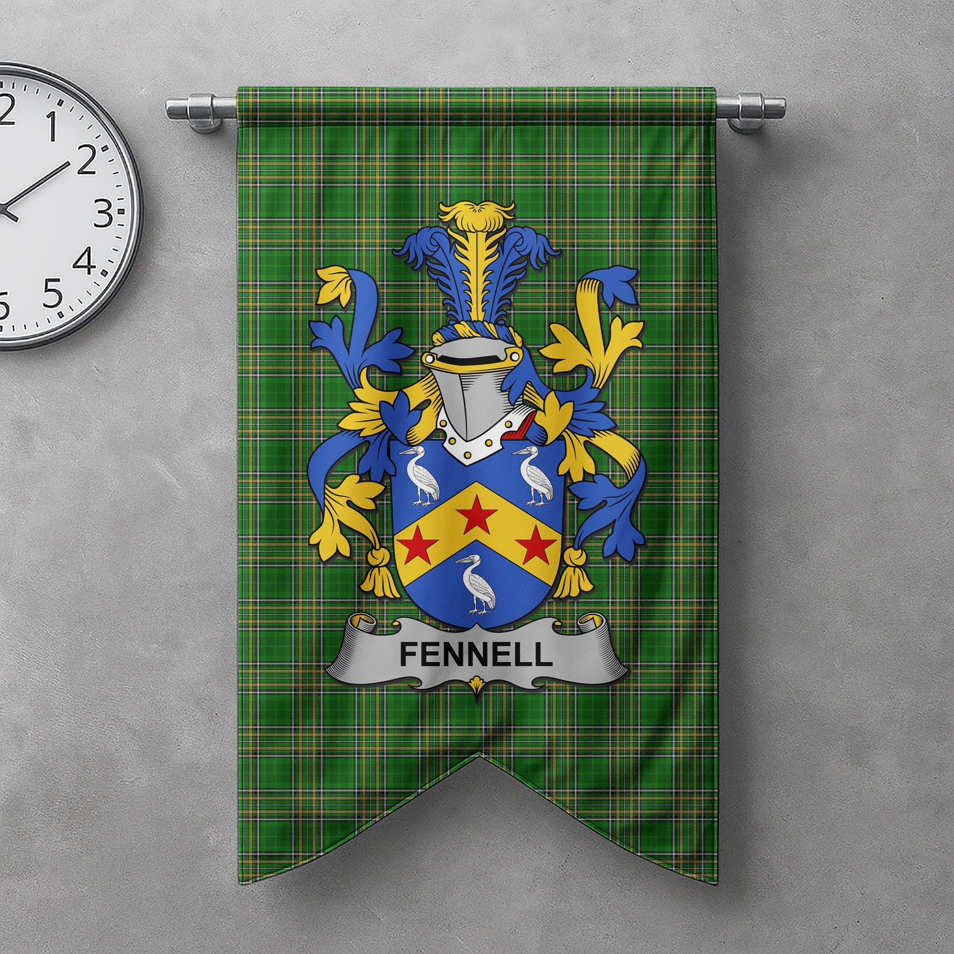 ScotsTee Shop Irish Fennell or O'Fennell Clan Coat of Arms Irish Tartan Gonfalon Flag