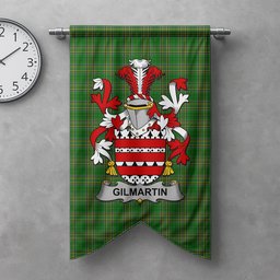 ScotsTee Shop Irish Gilmartin or Kilmartin Clan Coat of Arms Irish Tartan Gonfalon Flag
