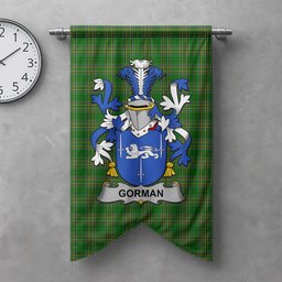 ScotsTee Shop Irish Gorman or McGorman Clan Coat of Arms Irish Tartan Gonfalon Flag