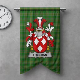 ScotsTee Shop Irish Freeman Clan Coat of Arms Irish Tartan Gonfalon Flag