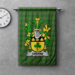 ScotsTee Shop Irish Grehan or O'Greaghan Clan Coat of Arms Irish Tartan Gonfalon Flag