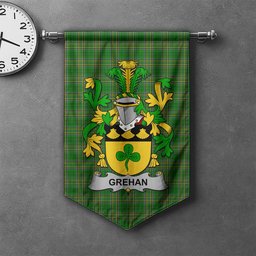 ScotsTee Shop Irish Grehan or O'Greaghan Clan Coat of Arms Irish Tartan Gonfalon Flag