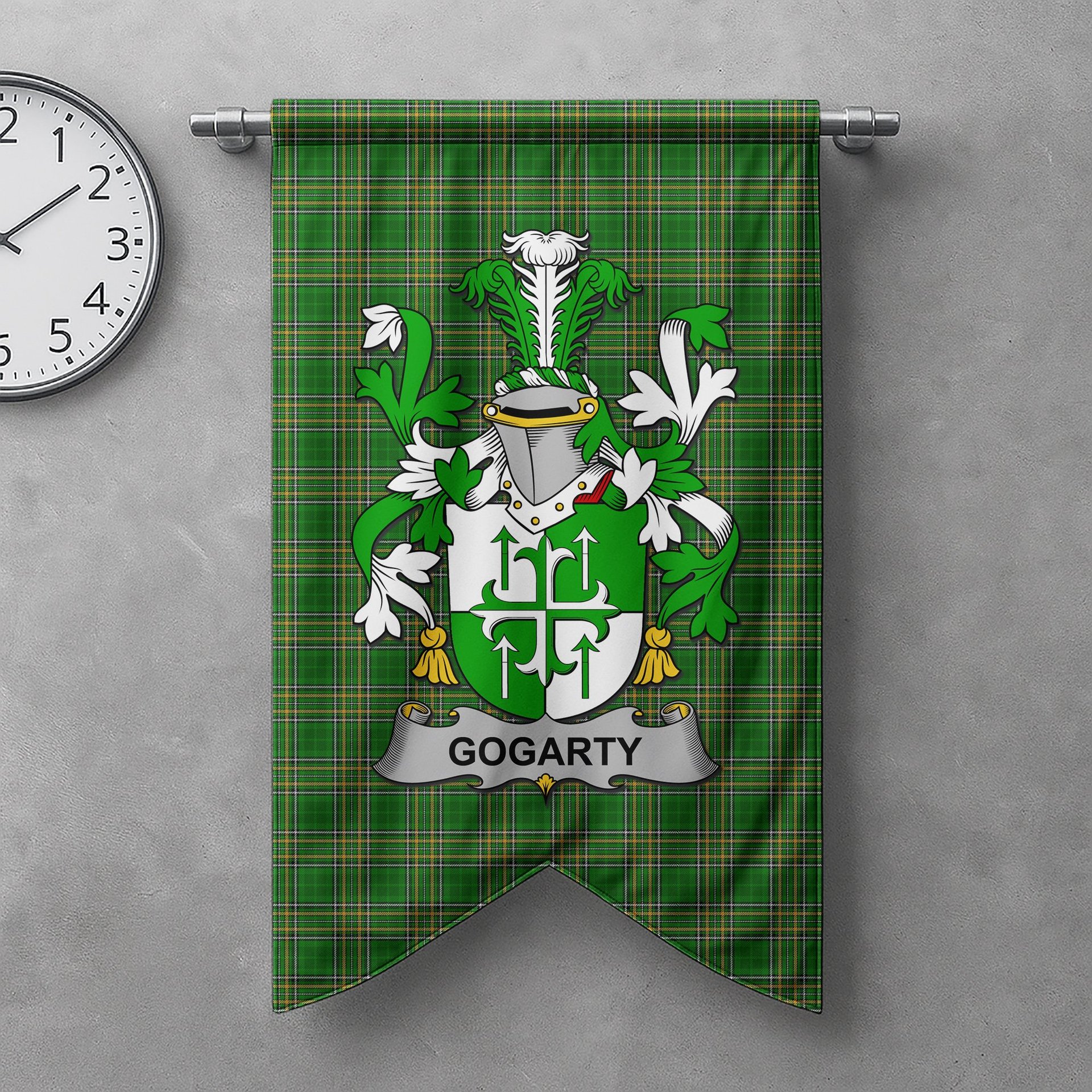 ScotsTee Shop Irish Gogarty Clan Coat of Arms Irish Tartan Gonfalon Flag