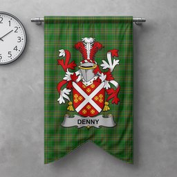 ScotsTee Shop Irish Denny Clan Coat of Arms Irish Tartan Gonfalon Flag