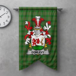 ScotsTee Shop Irish Donlevy or O'Donlevy Clan Coat of Arms Irish Tartan Gonfalon Flag