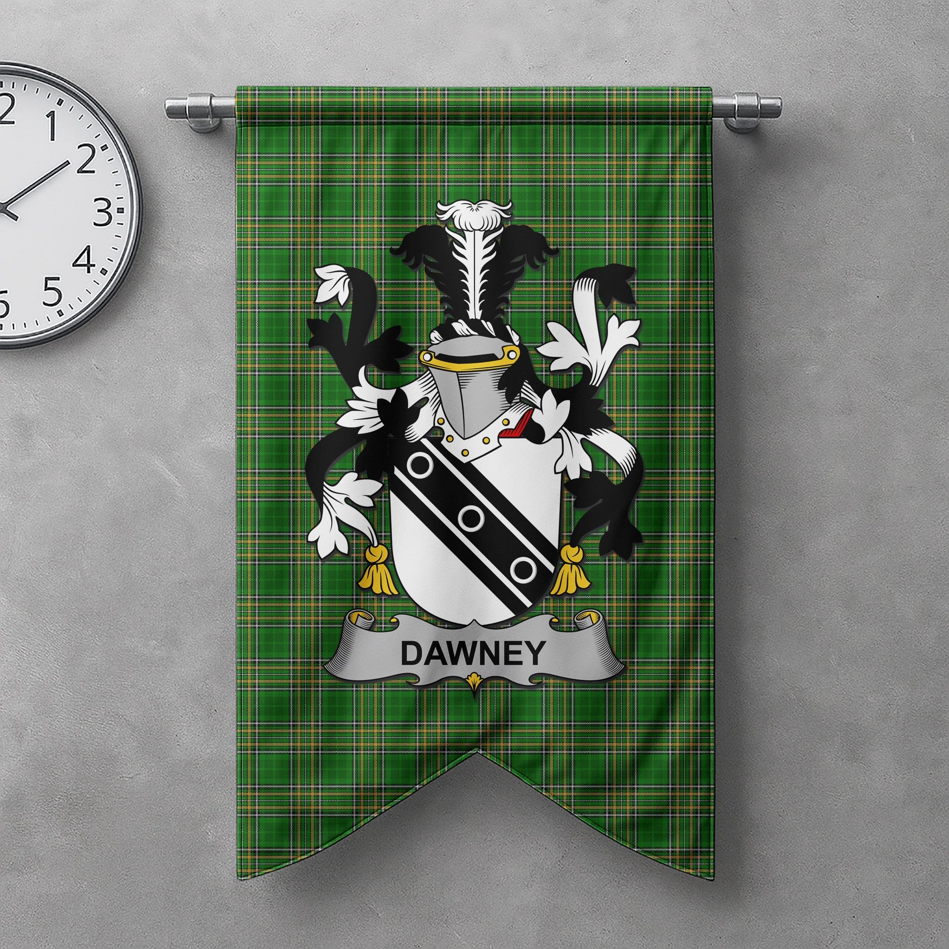 ScotsTee Shop Irish Dawney or Dawnay Clan Coat of Arms Irish Tartan Gonfalon Flag