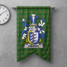 ScotsTee Shop Irish Dolphin or Dolphyn Clan Coat of Arms Irish Tartan Gonfalon Flag