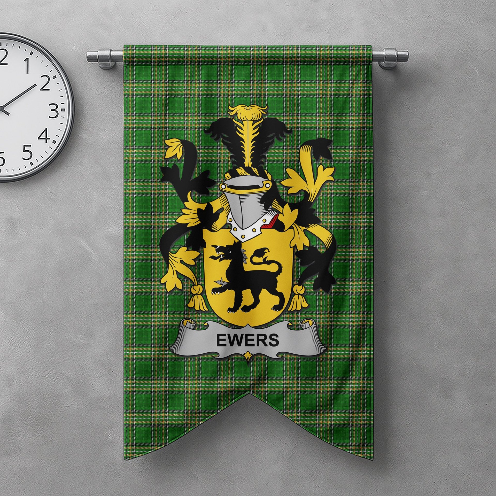ScotsTee Shop Irish Ewers Clan Coat of Arms Irish Tartan Gonfalon Flag