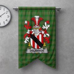 ScotsTee Shop Irish Delahyde Clan Coat of Arms Irish Tartan Gonfalon Flag