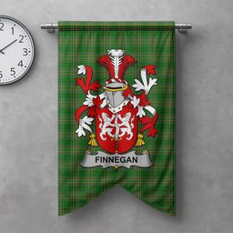 ScotsTee Shop Irish Finnegan or O'Finnegan Clan Coat of Arms Irish Tartan Gonfalon Flag