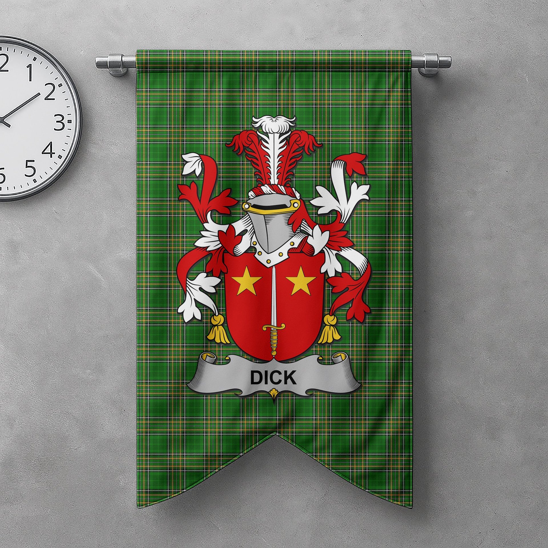 ScotsTee Shop Irish Dick Clan Coat of Arms Irish Tartan Gonfalon Flag
