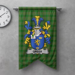 ScotsTee Shop Irish Greer Clan Coat of Arms Irish Tartan Gonfalon Flag