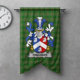 ScotsTee Shop Irish Halligan or O'Halligan Clan Coat of Arms Irish Tartan Gonfalon Flag