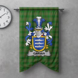 ScotsTee Shop Irish Garvan or O'Garvan Clan Coat of Arms Irish Tartan Gonfalon Flag