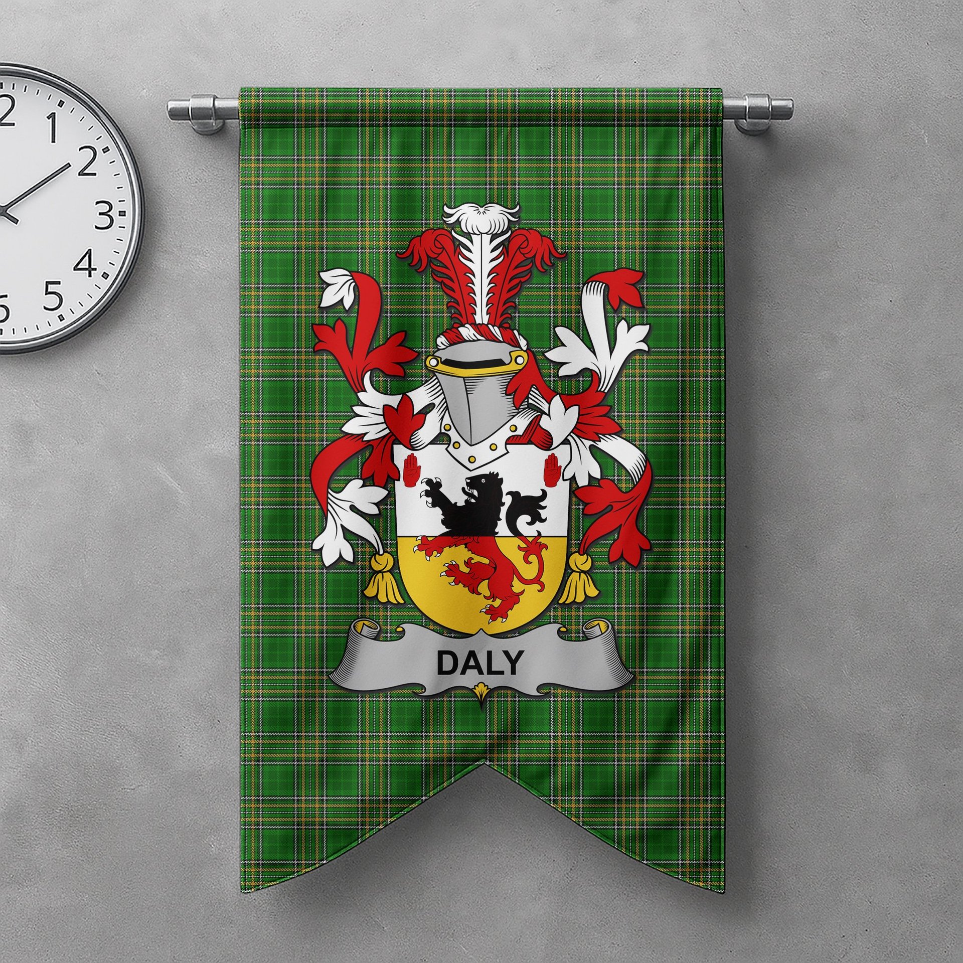 ScotsTee Shop Irish Daly or O'Daly Clan Coat of Arms Irish Tartan Gonfalon Flag