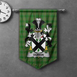 ScotsTee Shop Irish Durkin or O'Durkin Clan Coat of Arms Irish Tartan Gonfalon Flag
