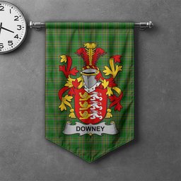 ScotsTee Shop Irish Downey or O'Downey Clan Coat of Arms Irish Tartan Gonfalon Flag