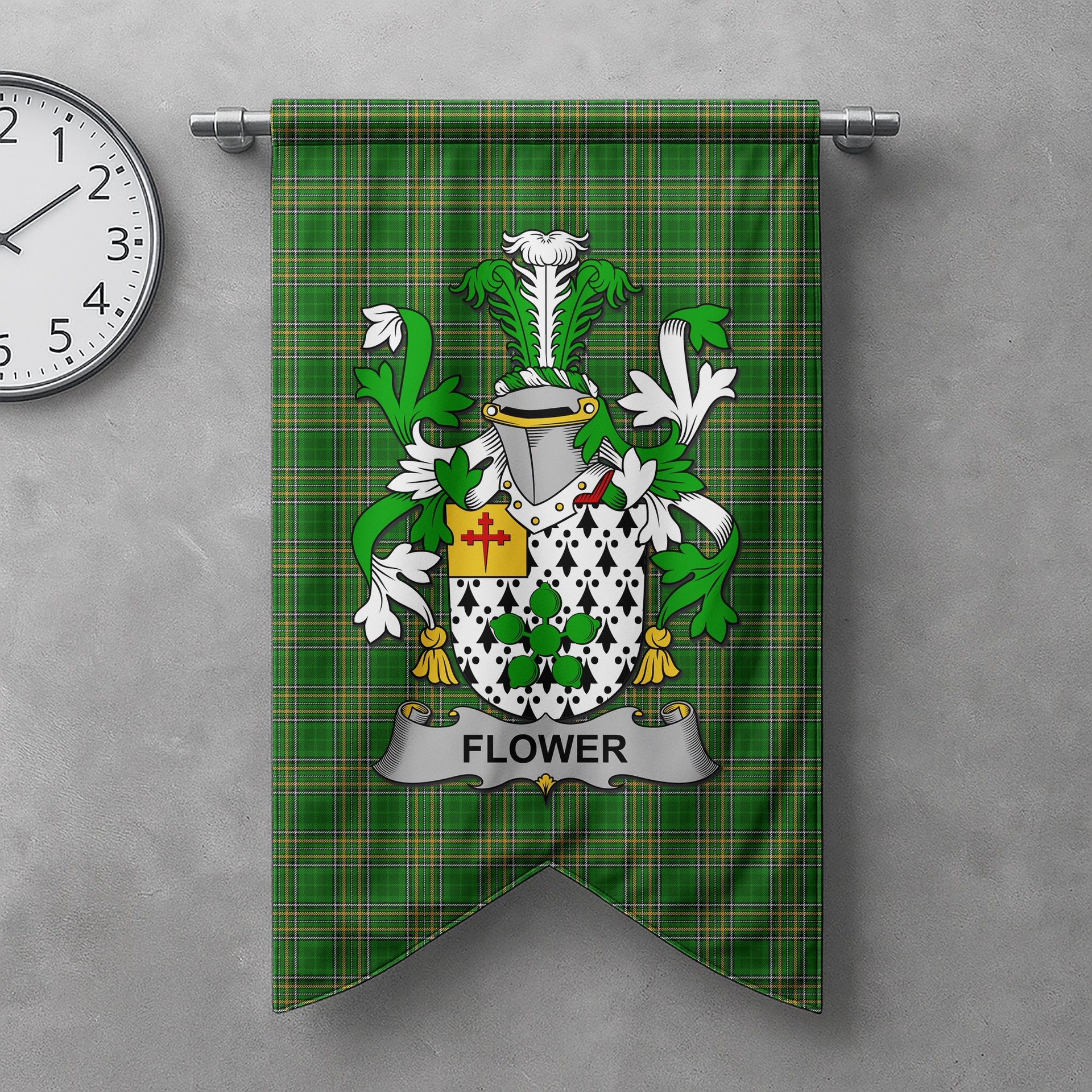 ScotsTee Shop Irish Flower Clan Coat of Arms Irish Tartan Gonfalon Flag