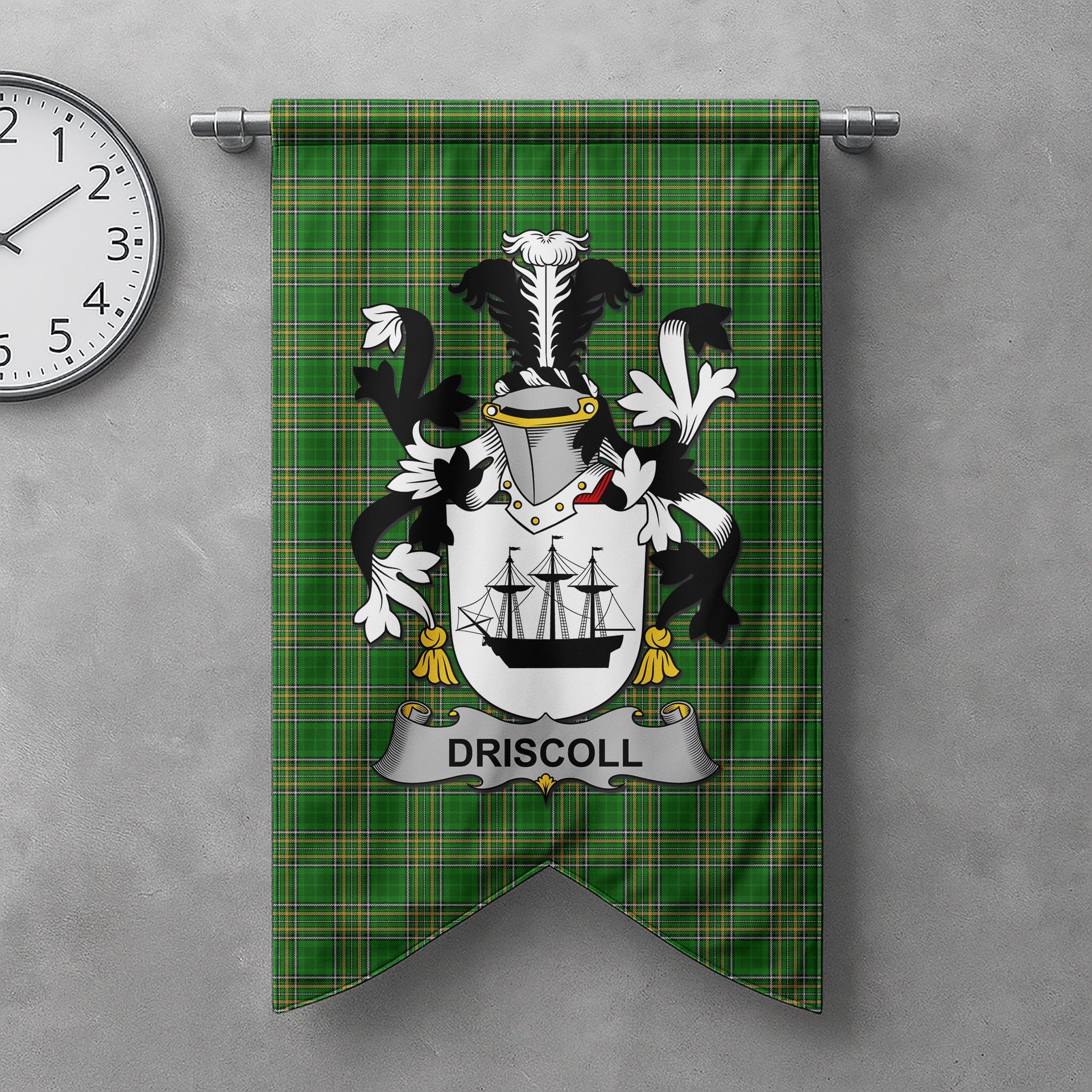 ScotsTee Shop Irish Driscoll or O'Driscoll Clan Coat of Arms Irish Tartan Gonfalon Flag