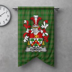 ScotsTee Shop Irish Elwood Clan Coat of Arms Irish Tartan Gonfalon Flag