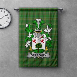 ScotsTee Shop Irish Geraghty or McGarrity Clan Coat of Arms Irish Tartan Gonfalon Flag