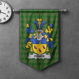 ScotsTee Shop Irish Fisher Clan Coat of Arms Irish Tartan Gonfalon Flag